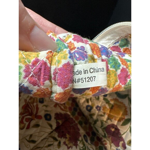 Quilted Floral Tote Bag Cotton Multicolor 15x11 - Picture 9 of 10